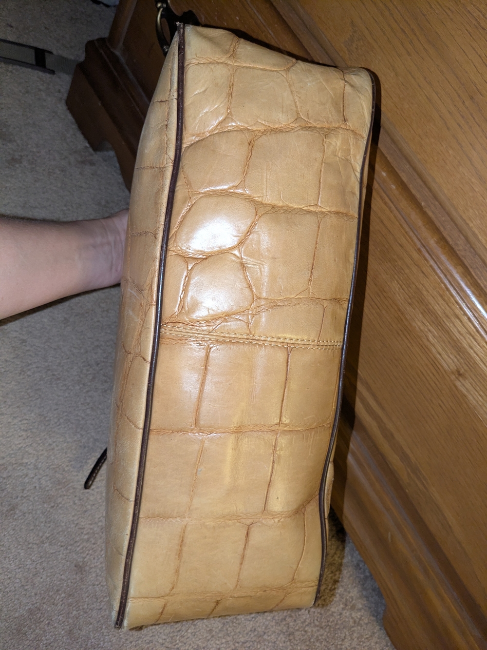 Dooney & Bourke Tan Croc-Embossed Shoulder Bag with Dark Brown Trim - Picture 5 of 11